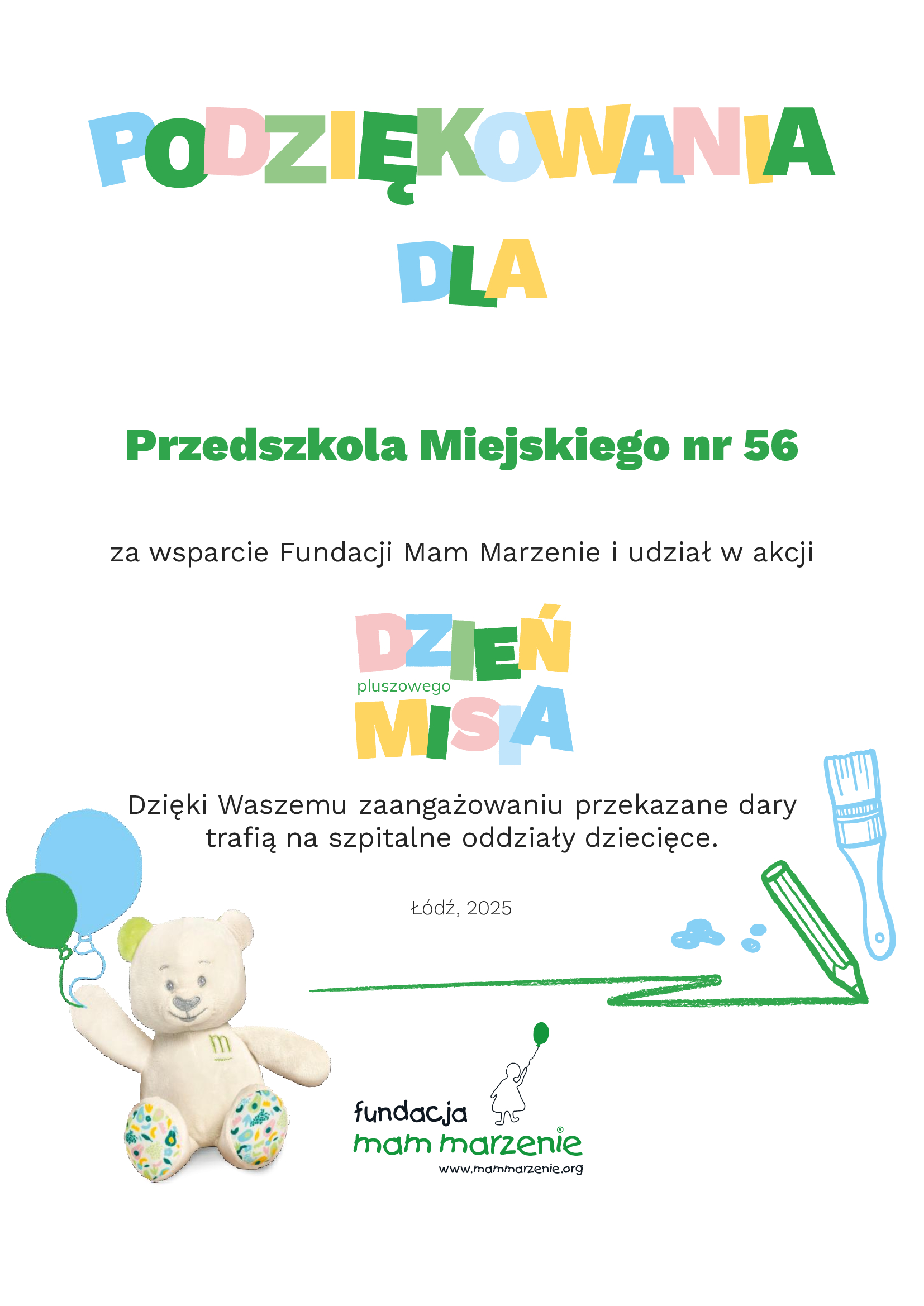 Plakat z podziękowaniem