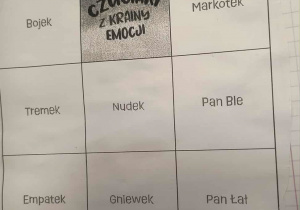 Wklejona tabelka do zeszytu. Informacje o emocjach.