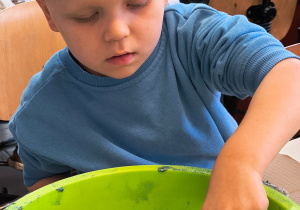 Dziecko ozdabia bombkę.