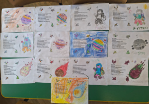 Kartki ozdobione przez dzieci.